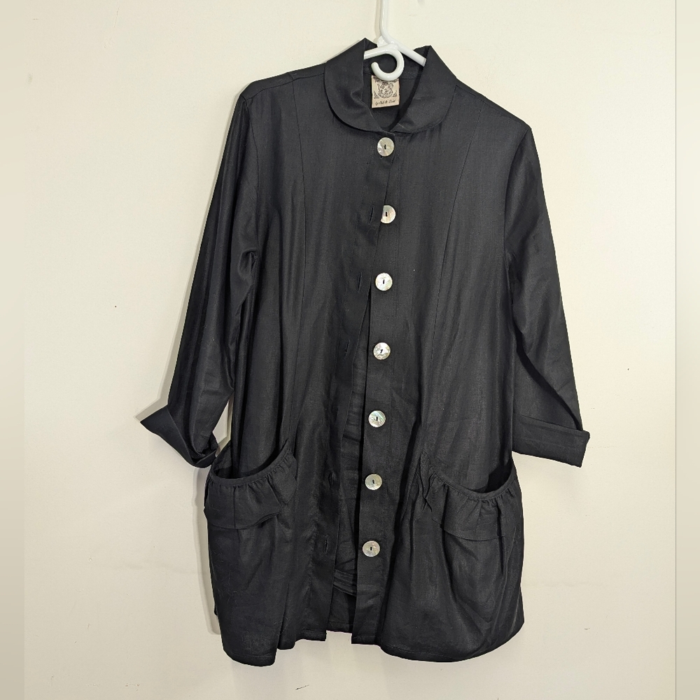 Tea & Scones Langenlook Black Button-Up Jacket S Art To Wear Unique Pearl Button